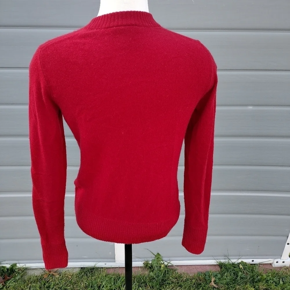 Tory Burch Inez Cashmere V Neck Logo Cardigan Red Size Small HOLE See Pics